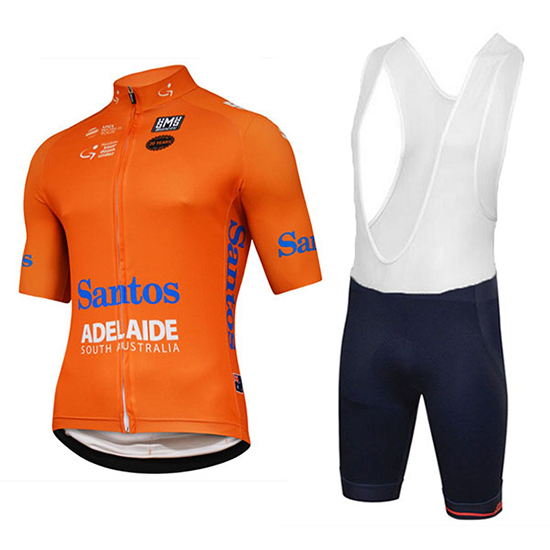 Tour Down Und er Santos Kurzarmtrikot 2018 und Kurze Tragerhose Orange